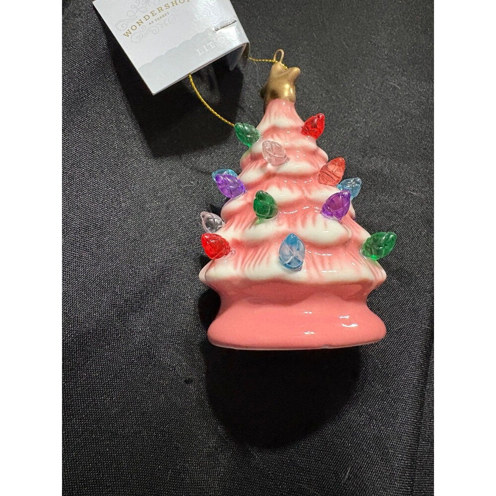 Wondershop Litio pink ceramic Christmas tree ornament multicolor LED lights